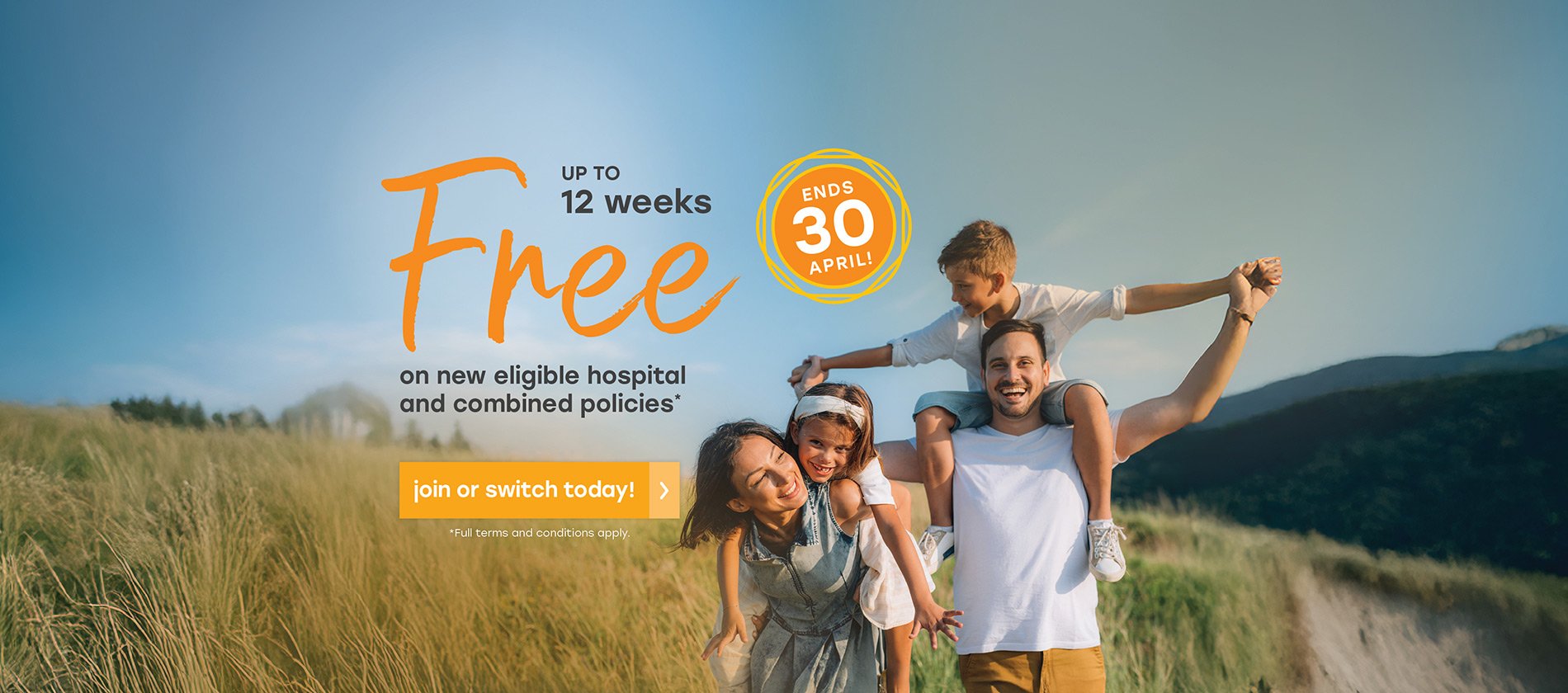 Up to 12 weeks free banner. End 30 April!